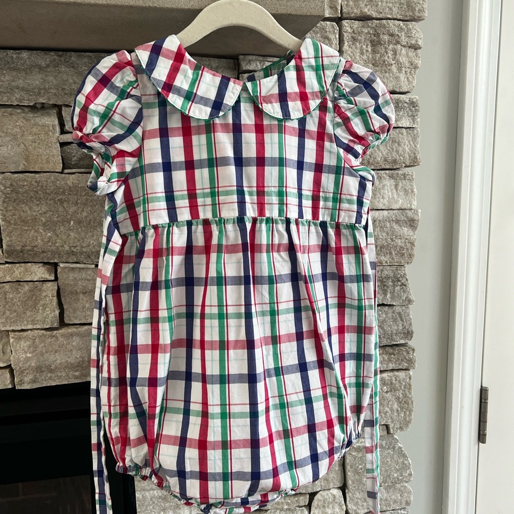 Plaid Kids Bubble Romper with Peter Pan Collar